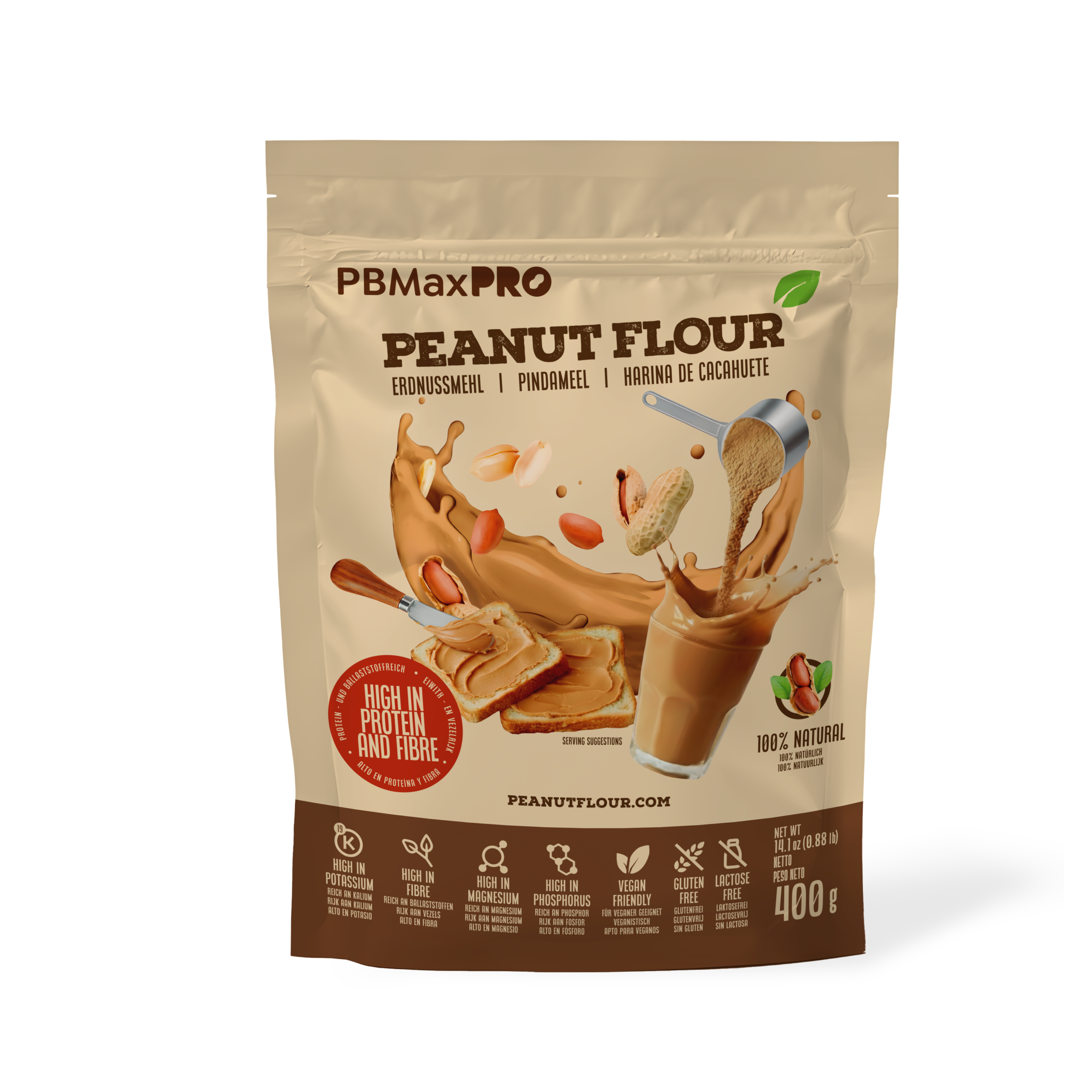 PBMaxPro Peanut Flour 100% 400gr Pouch UK - Image 2